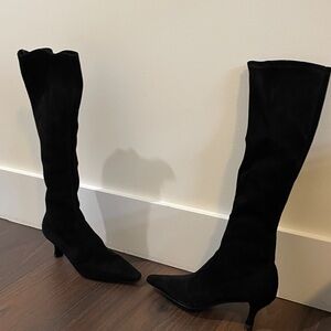 Stuart Weitzman Black Suede Heeled Boots